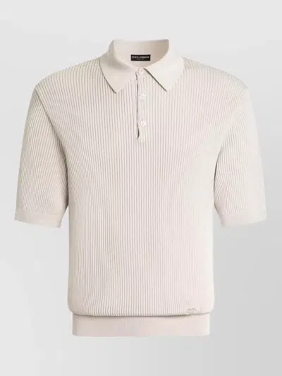 Dolce & Gabbana Polo Shirt Short Sleeves Ribbed Elastic Hem In Neutral