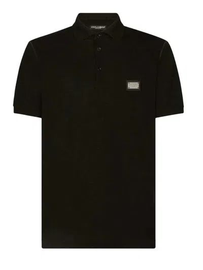 Dolce & Gabbana Polo Shirt With Appliqué In Black