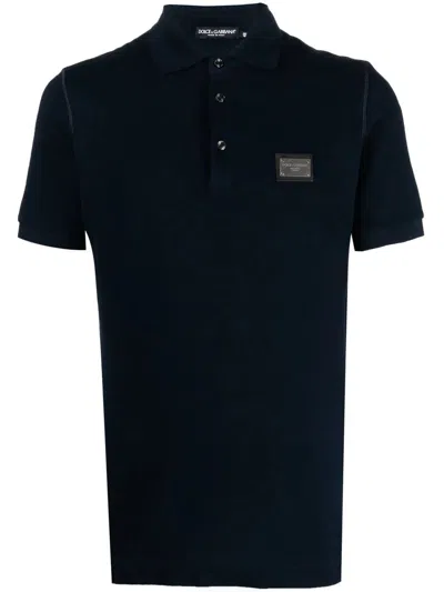 Dolce & Gabbana Polo Shirt With Branded Tag In Blue