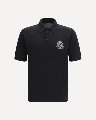Dolce & Gabbana Polo Shirt With Embroidered Patch In Black