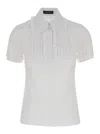 DOLCE & GABBANA WHITE POLO SHIRT WITH PLEATED PLASTRON IN COTTON BLEND WOMAN