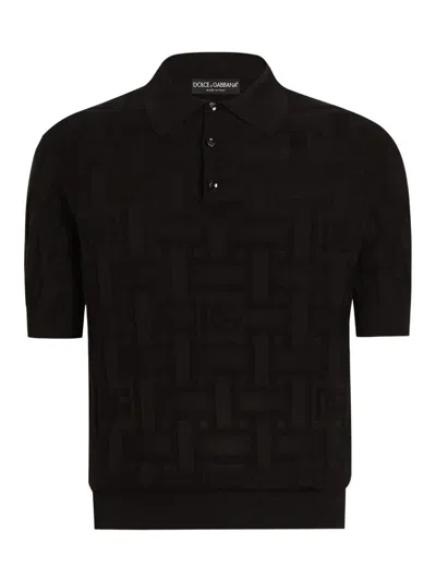 Dolce & Gabbana Polo With Jacquard Effect In Black