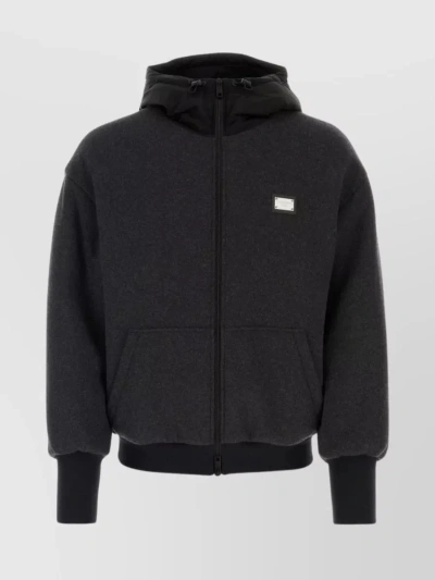 Dolce & Gabbana Polyester Blend Jacket With Hood And Patch Pockets In Black