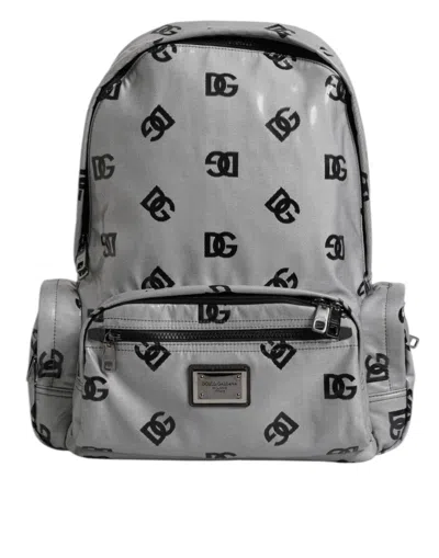 Dolce & Gabbana Polyester Gray Black Dg Logo Plaque Backpack Men's Bag