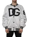 Dolce & Gabbana White Dg Logo Polyester Jersey Bomber Jacket In Multi
