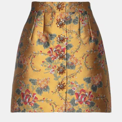 Pre-owned Dolce & Gabbana Polyester Midi Skirt 42 In Gold