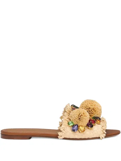 DOLCE & GABBANA POMPOM RAFFIA SLIDES