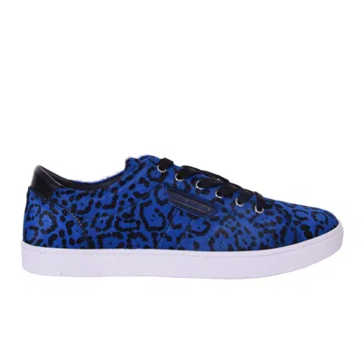 Pre-owned Dolce & Gabbana Pony Fur Sneaker Sneakers Shoes London Leopard Blue Logo 08009