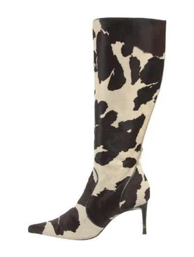 Pre-owned Dolce & Gabbana Ponyhair Animal Print Boots In Brown