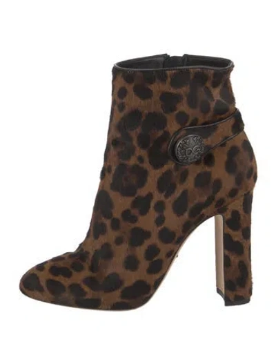 Pre-owned Dolce & Gabbana Ponyhair Animal Print Boots In Brown