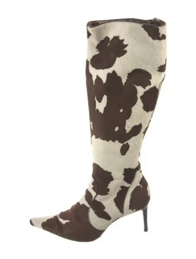 Pre-owned Dolce & Gabbana Ponyhair Animal Print Boots In Brown