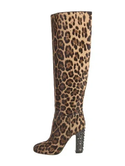 Pre-owned Dolce & Gabbana Ponyhair Animal Print Boots W/ Tags In Brown