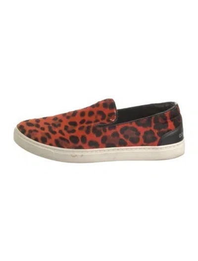 Pre-owned Dolce & Gabbana Ponyhair Animal Print Loafers In Orange