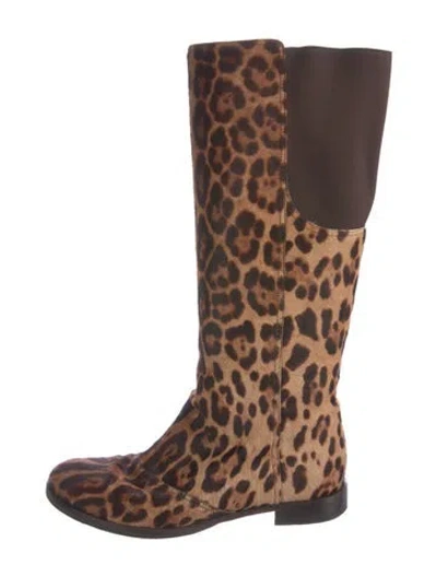 Pre-owned Dolce & Gabbana Ponyhair Animal Print Riding Boots In Neutral