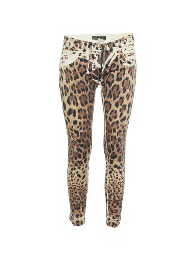 Pre-owned Dolce & Gabbana Pop Fit Animal-print Jeans In Brown