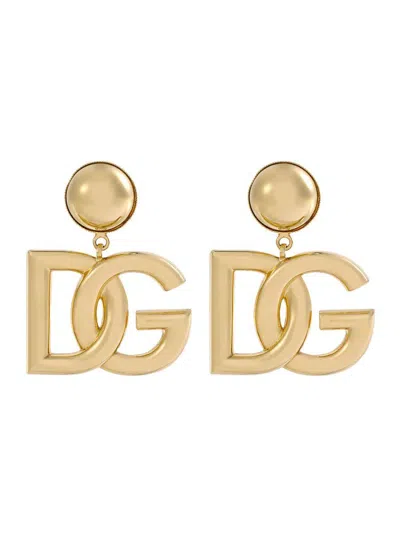 Dolce & Gabbana 'pop' Metallic Earings With Logo Pendant And Clip-on Closure