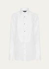 DOLCE & GABBANA POPELINE BUTTON-FRONT SHIRT WITH PLEATED BIB