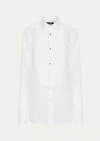 Dolce & Gabbana Bib-front Cotton Shirt In Opticalwht