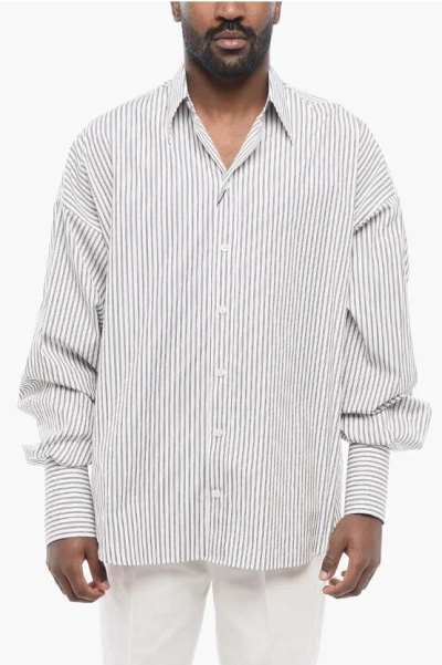 Dolce & Gabbana Popeline Cotton Shirt With Hairline Pattern In White