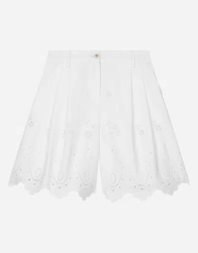 Dolce & Gabbana Poplin And Broderie Anglaise Shorts In White