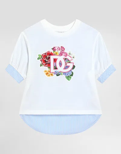 Dolce & Gabbana Poplin And Jersey T-shirt With Patch In Multicolor