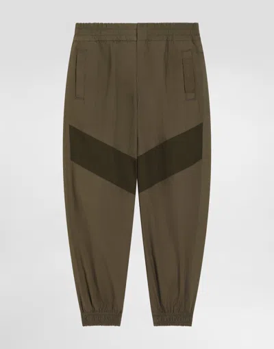 Dolce & Gabbana Kids' Poplin And Nylon Jogging Trousers With Logo Tape In Green