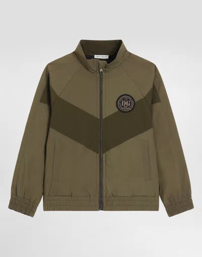 Dolce & Gabbana Kids' Poplin And Nylon Sweatshirt With Logo Tape In Green