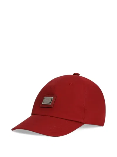 Dolce & Gabbana Kids' Poplin Baseball Cap With Plate In Red