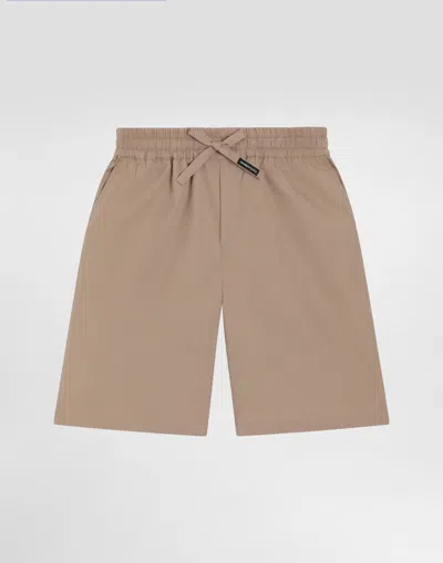 Dolce & Gabbana Kids' Poplin Bermuda Shorts With Dg Patch In Nude