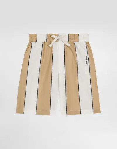 Dolce & Gabbana Kids' Poplin Bermuda Shorts With Striped Print In Multi