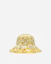 Dolce & Gabbana Poplin Bucket Hat With Yellow Majolica Print In Print