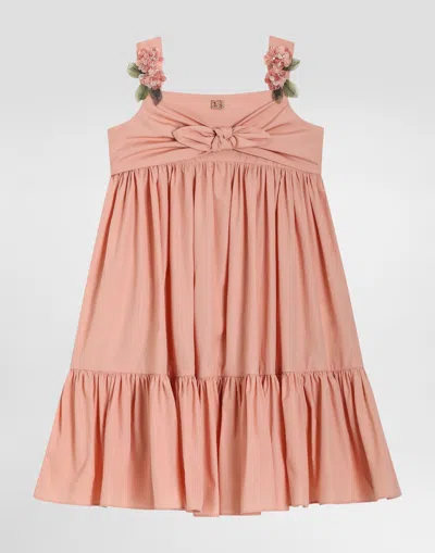 Dolce & Gabbana Kids' Sleeveless Poplin Dress In Brown