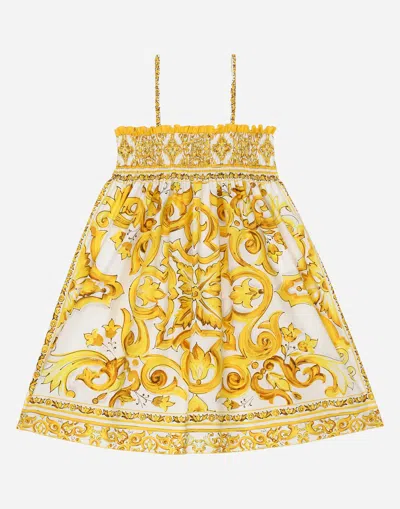 Dolce & Gabbana Kids' Majolica Thin-strap Dress In Yellow