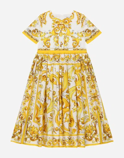 Dolce & Gabbana Kids' Majolica Short-sleeve Dress In Yellow