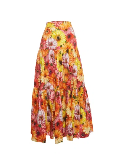 Pre-owned Dolce & Gabbana Poplin Floral Maxi Skirt In Orange