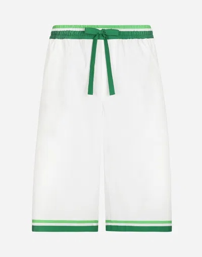 DOLCE & GABBANA POPLIN JOGGING SHORTS WITH MAJOLICA PRINT