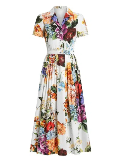 DOLCE & GABBANA DOLCE & GABBANA POPLIN MIDI DRESS WITH FLORAL BOUQUET PRINT