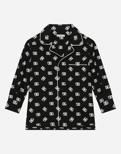 Dolce & Gabbana Poplin Pajama Shirt With Dg Logo Print In Multicolor