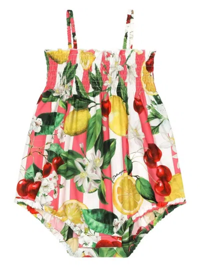 Dolce & Gabbana Babies' Striped Graphic-print Cotton Romper In Multicolour
