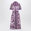 Dolce & Gabbana Poplin Shirt Dress With Maiolica Print In Purple
