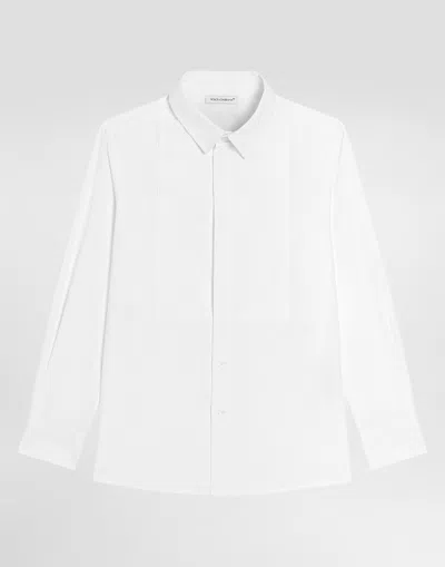 Dolce & Gabbana Kids' Poplin Shirt With Dg Embroidery In White