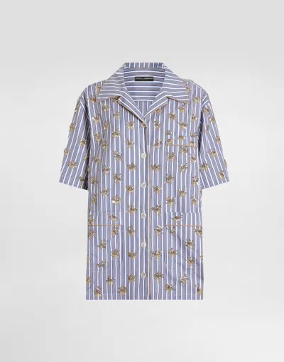 Dolce & Gabbana Poplin Shirt With Flower Embroidery In Purple