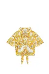 Dolce & Gabbana Majolica Tie Cropped Shirt In Yellow