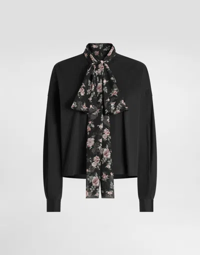 Dolce & Gabbana Poplin Shirt With Scarf In Black
