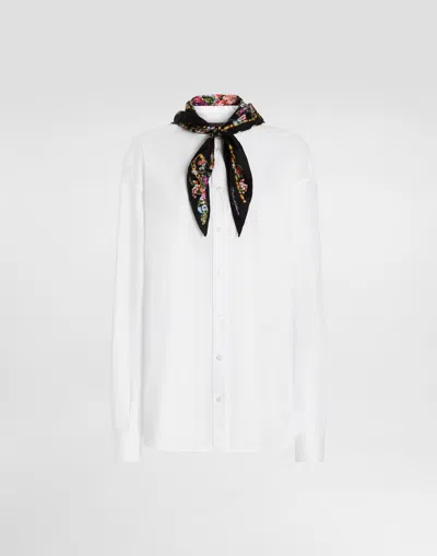 Dolce & Gabbana Poplin Shirt With Silk Scarf In White