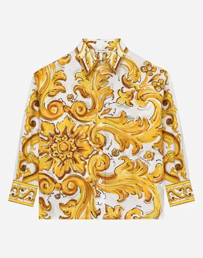 Dolce & Gabbana Kids' Poplin Majolica Shirt In Yellow