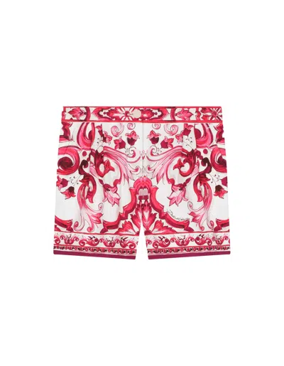 Dolce & Gabbana Kids' Poplin Shorts With Fuchsia Majolica Print In Pink