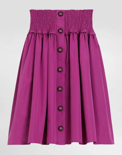 Dolce & Gabbana Poplin Skirt With Decorative Buttons In Fuchsia