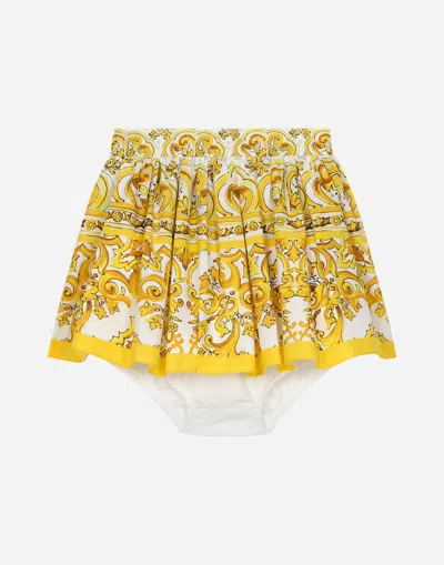 Dolce & Gabbana Babies' Majolica-print Cotton Skirt In Yellow