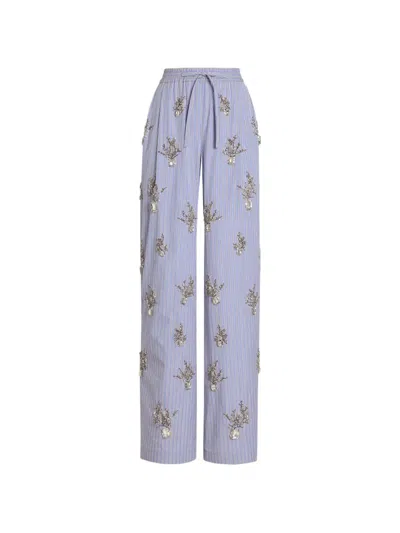 Dolce & Gabbana Poplin Trousers With Floral Embroidery In Multi